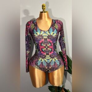 Vibrant Floral Long Sleeve One Piece Swimsuit